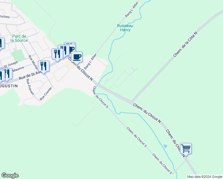 map of restaurants, bars, coffee shops, grocery stores, and more near 7931 Chemin du Chicot Nord in Mirabel