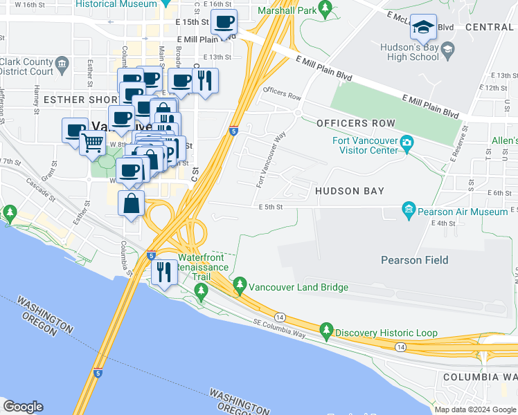 map of restaurants, bars, coffee shops, grocery stores, and more near 635 East 5th Street in Vancouver