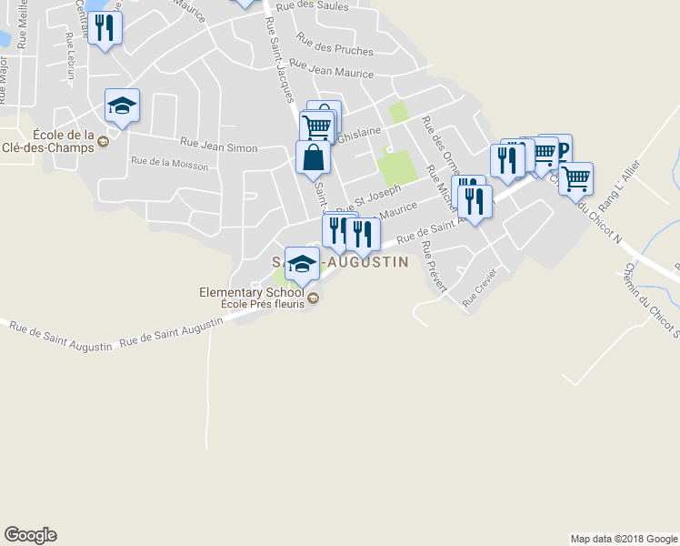 map of restaurants, bars, coffee shops, grocery stores, and more near 15154 Rue de Saint Augustin in Mirabel
