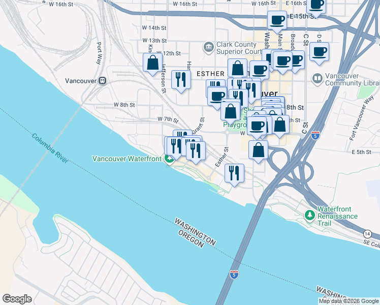 map of restaurants, bars, coffee shops, grocery stores, and more near 100 Parkway Place in Vancouver