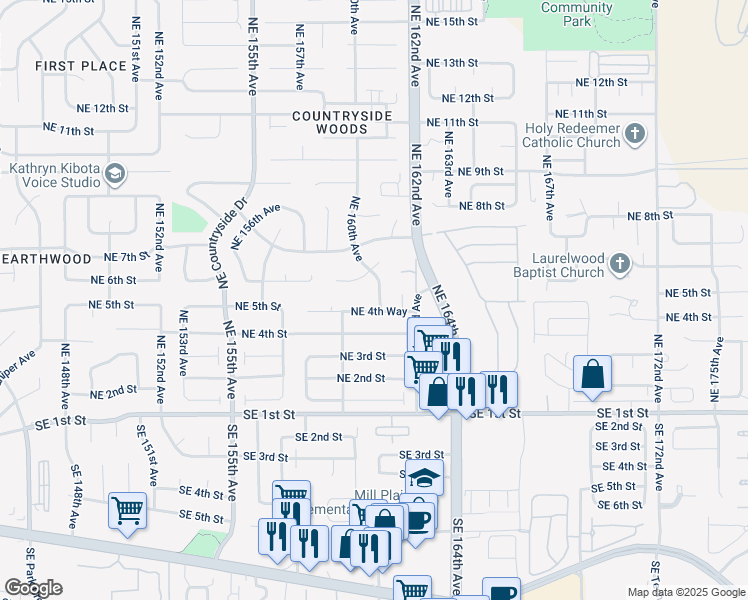 map of restaurants, bars, coffee shops, grocery stores, and more near 414 Northeast 160th Avenue in Vancouver