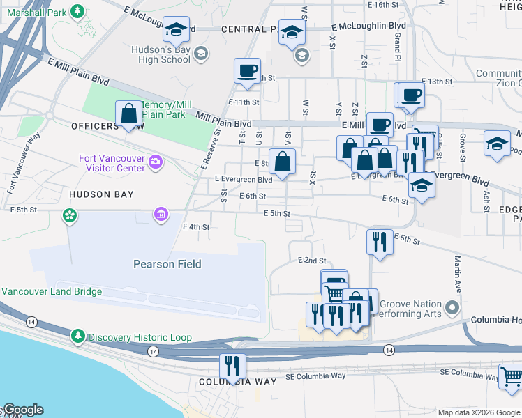 map of restaurants, bars, coffee shops, grocery stores, and more near 2106 East 5th Street in Vancouver