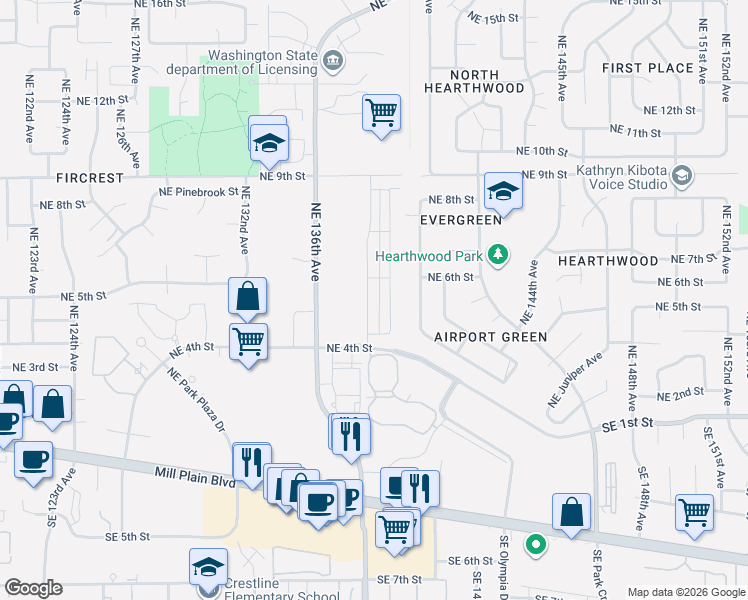 map of restaurants, bars, coffee shops, grocery stores, and more near 503 Northeast 137th Avenue in Vancouver