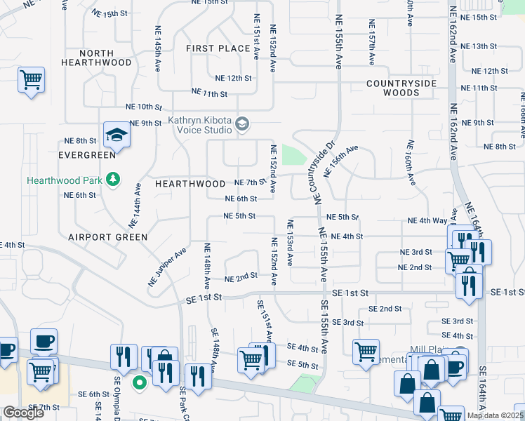 map of restaurants, bars, coffee shops, grocery stores, and more near 405 Northeast 152nd Avenue in Vancouver