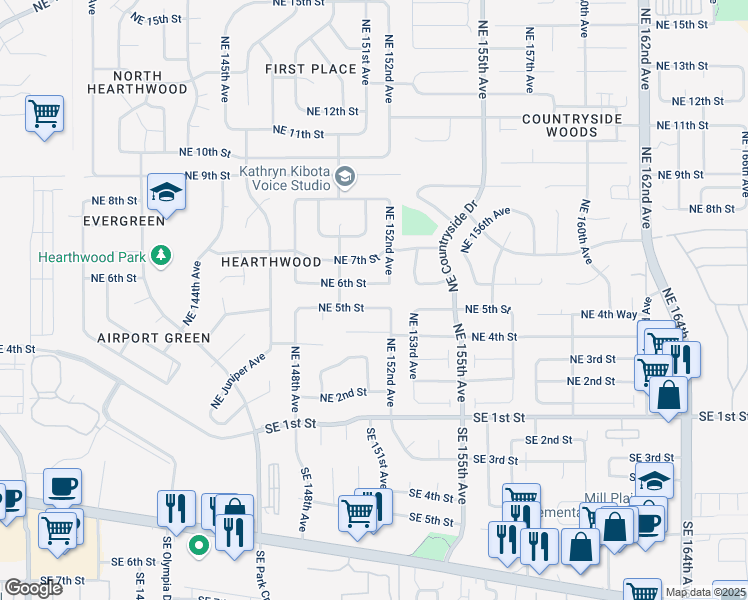 map of restaurants, bars, coffee shops, grocery stores, and more near 405 Northeast 152nd Avenue in Vancouver