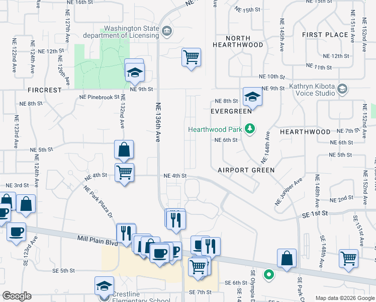 map of restaurants, bars, coffee shops, grocery stores, and more near 503 Northeast 137th Avenue in Vancouver