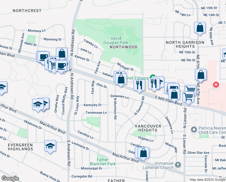 map of restaurants, bars, coffee shops, grocery stores, and more near 419 North Knoxville Way in Vancouver