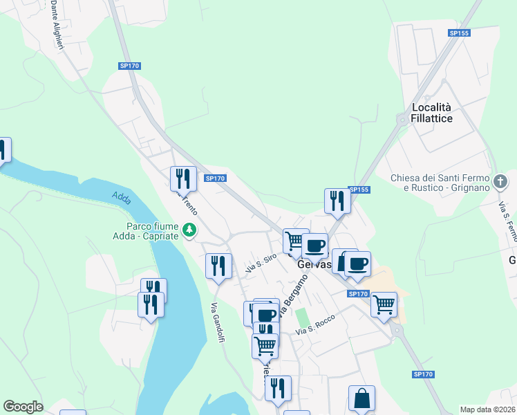 map of restaurants, bars, coffee shops, grocery stores, and more near 2B Via San Gabriele in Capriate San Gervasio
