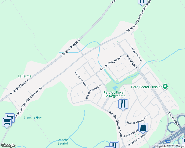 map of restaurants, bars, coffee shops, grocery stores, and more near 3889 Avenue de l'Empereur in Laval