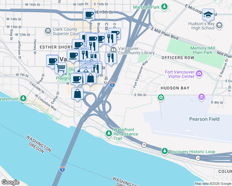 map of restaurants, bars, coffee shops, grocery stores, and more near 440 East 5th Street in Vancouver