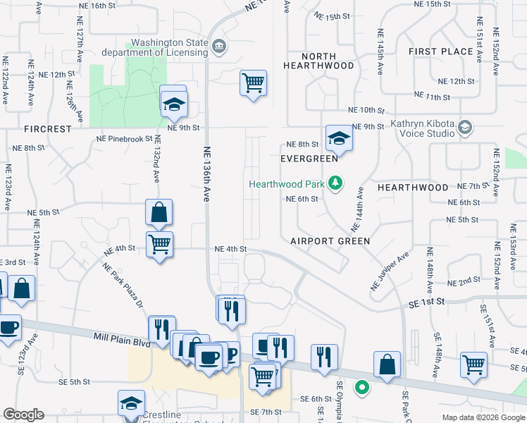 map of restaurants, bars, coffee shops, grocery stores, and more near 601 Northeast 138th Place in Vancouver