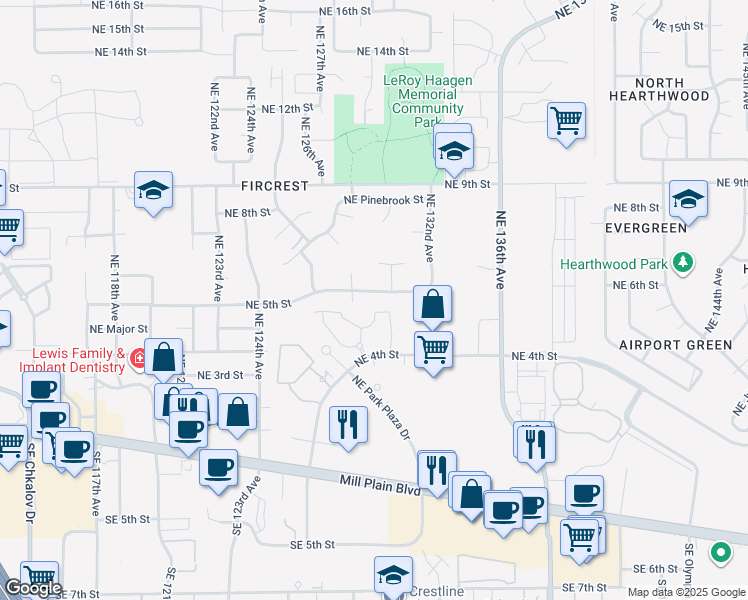 map of restaurants, bars, coffee shops, grocery stores, and more near 520 Northeast 130th Avenue in Vancouver