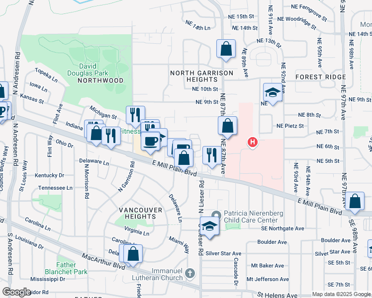 map of restaurants, bars, coffee shops, grocery stores, and more near 8206 Northeast 6th Street in Vancouver
