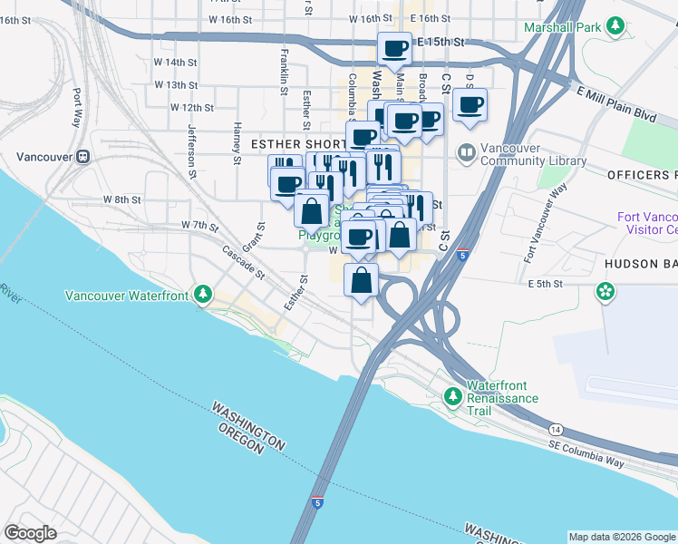 map of restaurants, bars, coffee shops, grocery stores, and more near 301 West 6th Street in Vancouver