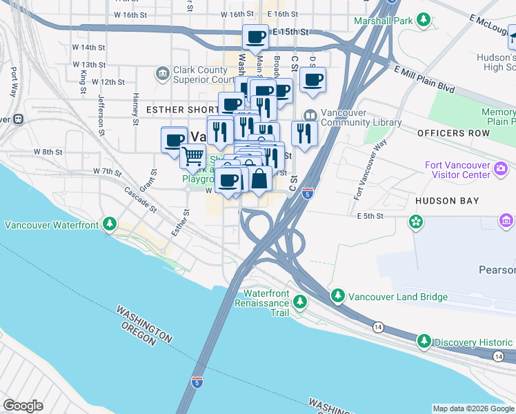 map of restaurants, bars, coffee shops, grocery stores, and more near 102 West 5th Street in Vancouver