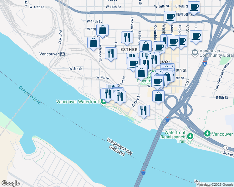 map of restaurants, bars, coffee shops, grocery stores, and more near 615 West 6th Street in Vancouver