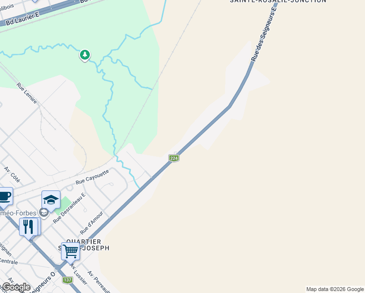 map of restaurants, bars, coffee shops, grocery stores, and more near 2380 Rue des Seigneurs Est in Saint-Hyacinthe