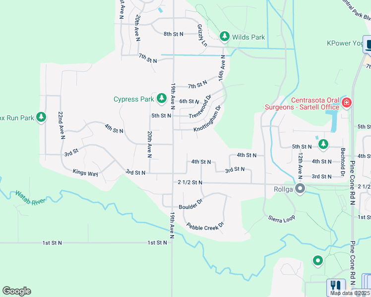 map of restaurants, bars, coffee shops, grocery stores, and more near 404 Dukes Court in Sartell