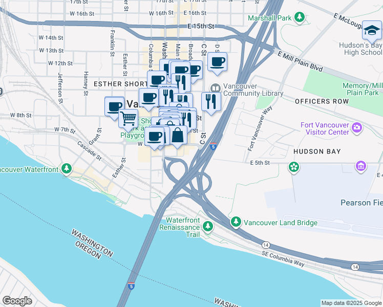 map of restaurants, bars, coffee shops, grocery stores, and more near 500 Broadway Street in Vancouver