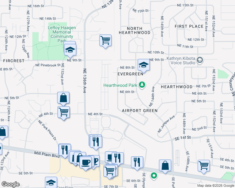 map of restaurants, bars, coffee shops, grocery stores, and more near 600 Northeast 138th Avenue in Vancouver