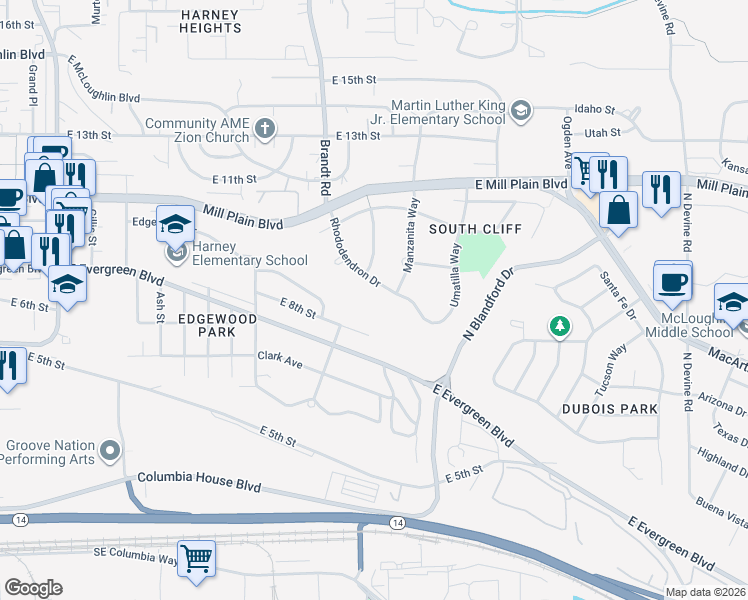map of restaurants, bars, coffee shops, grocery stores, and more near 609 Rhododendron Drive in Vancouver