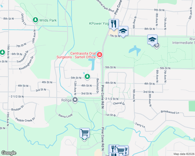map of restaurants, bars, coffee shops, grocery stores, and more near 1029 5th Street North in Sartell
