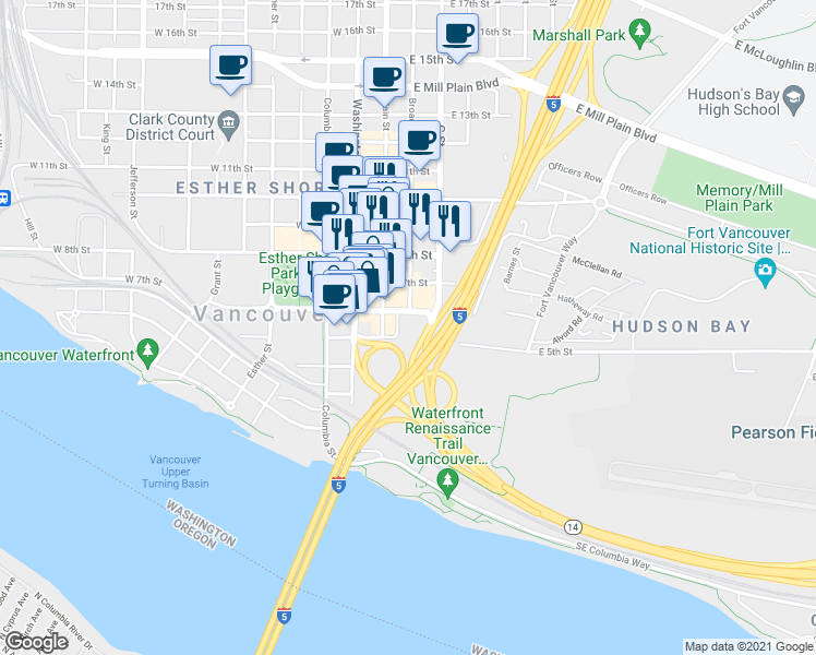 map of restaurants, bars, coffee shops, grocery stores, and more near 500 East 6th Street in Vancouver