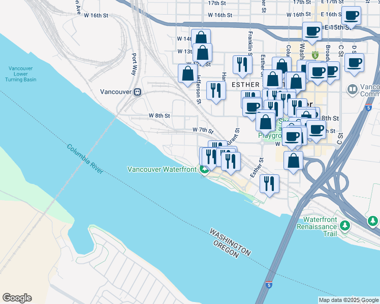 map of restaurants, bars, coffee shops, grocery stores, and more near 560 Waterfront Way in Vancouver