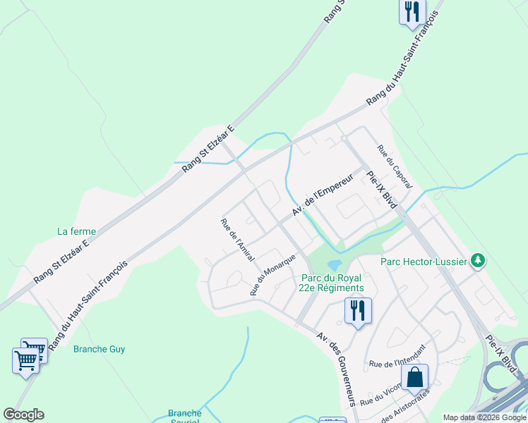 map of restaurants, bars, coffee shops, grocery stores, and more near 3430 Avenue des Ambassadeurs in Laval
