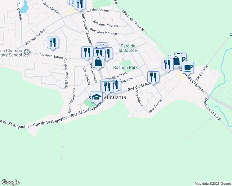 map of restaurants, bars, coffee shops, grocery stores, and more near 15247 Rue de Saint Augustin in Mirabel