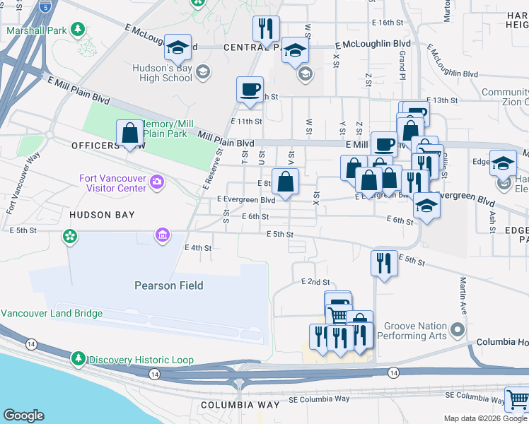 map of restaurants, bars, coffee shops, grocery stores, and more near 2022 East 6th Street in Vancouver