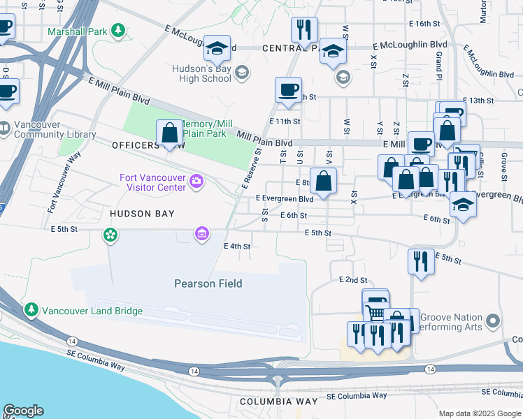 map of restaurants, bars, coffee shops, grocery stores, and more near 609 S Street in Vancouver