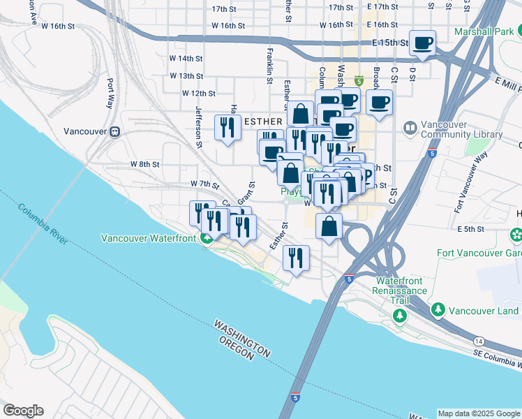 map of restaurants, bars, coffee shops, grocery stores, and more near 615 West 6th Street in Vancouver