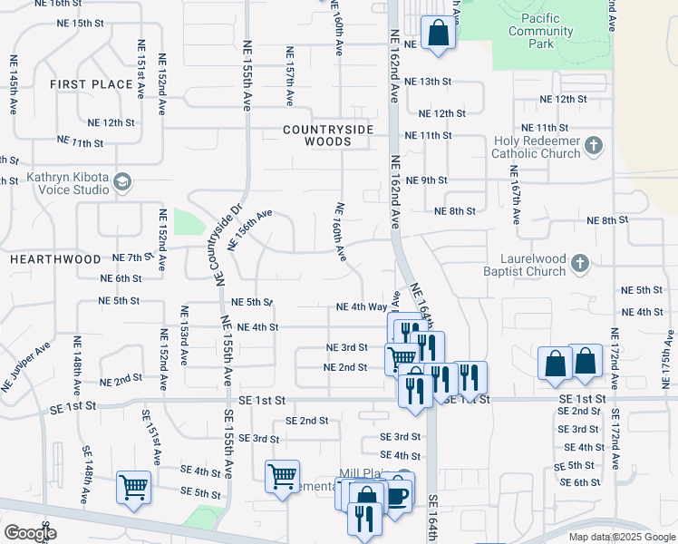 map of restaurants, bars, coffee shops, grocery stores, and more near 601 Northeast 160th Avenue in Vancouver