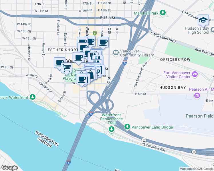 map of restaurants, bars, coffee shops, grocery stores, and more near 288 East 6th Street in Vancouver