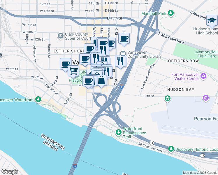 map of restaurants, bars, coffee shops, grocery stores, and more near 500 East 6th Street in Vancouver