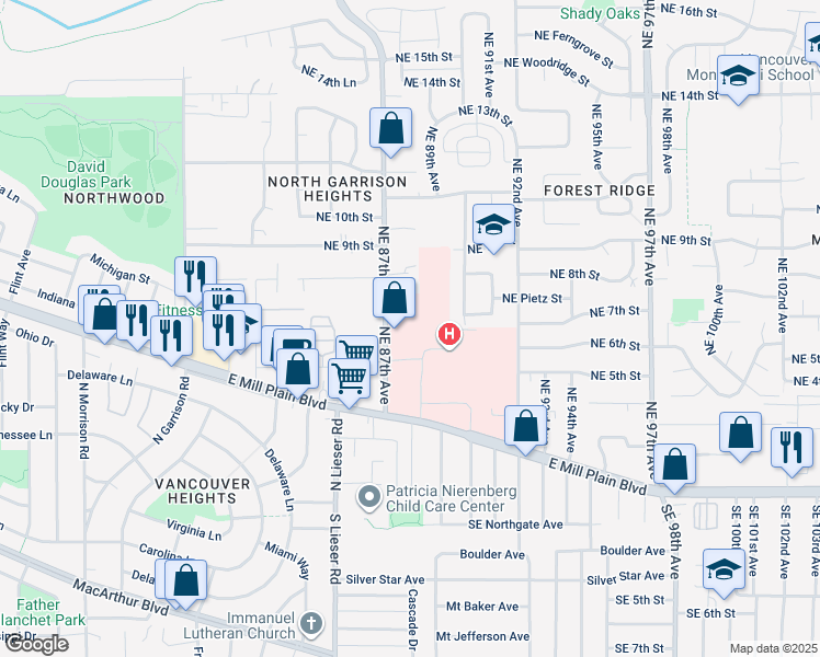 map of restaurants, bars, coffee shops, grocery stores, and more near 505 Northeast 87th Avenue in Vancouver
