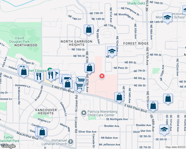 map of restaurants, bars, coffee shops, grocery stores, and more near 505 Northeast 87th Avenue in Vancouver