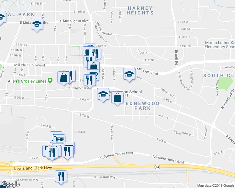 map of restaurants, bars, coffee shops, grocery stores, and more near 627 Martin Way in Vancouver