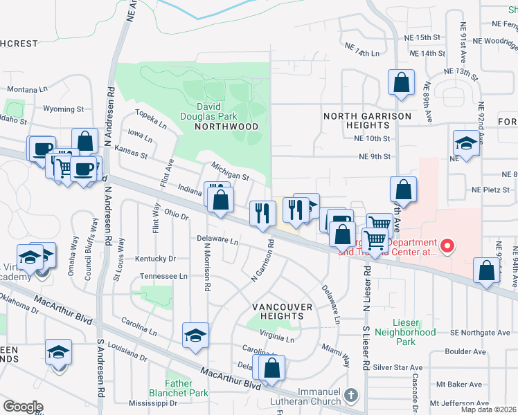 map of restaurants, bars, coffee shops, grocery stores, and more near 7616 Indiana Street in Vancouver