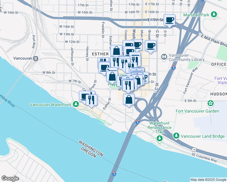 map of restaurants, bars, coffee shops, grocery stores, and more near 415 West 6th Street in Vancouver