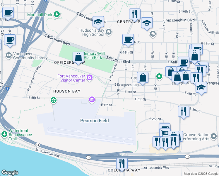 map of restaurants, bars, coffee shops, grocery stores, and more near 608 R Street in Vancouver