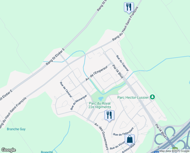 map of restaurants, bars, coffee shops, grocery stores, and more near 3873 Rue du Sénateur in Laval