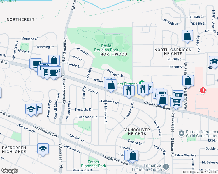 map of restaurants, bars, coffee shops, grocery stores, and more near 617 North Morrison Road in Vancouver