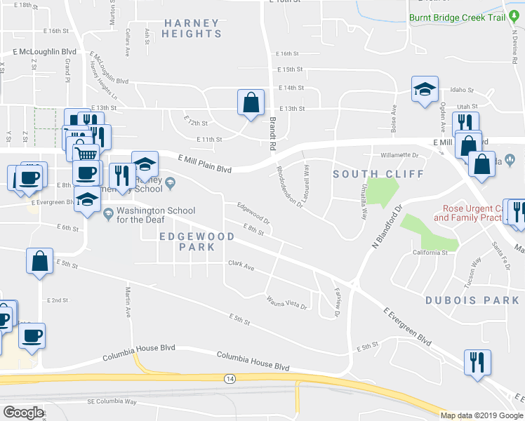 map of restaurants, bars, coffee shops, grocery stores, and more near 3816 Edgewood Drive in Vancouver
