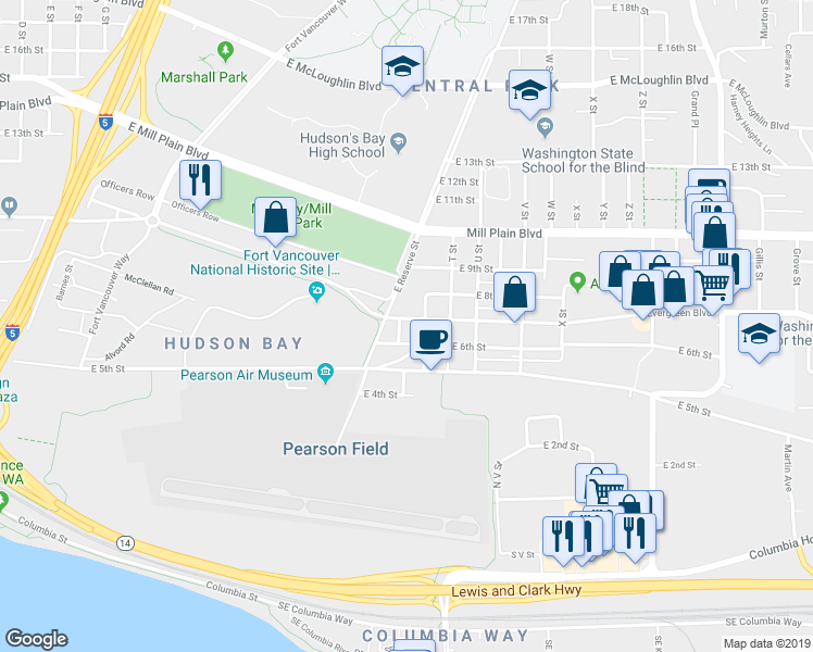 map of restaurants, bars, coffee shops, grocery stores, and more near 608 R Street in Vancouver