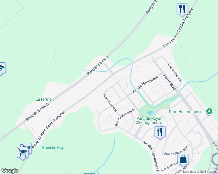 map of restaurants, bars, coffee shops, grocery stores, and more near 3516 Rue de l'Amiral in Laval
