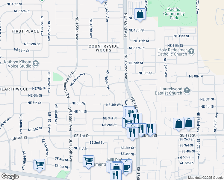 map of restaurants, bars, coffee shops, grocery stores, and more near 601 Northeast 160th Avenue in Vancouver