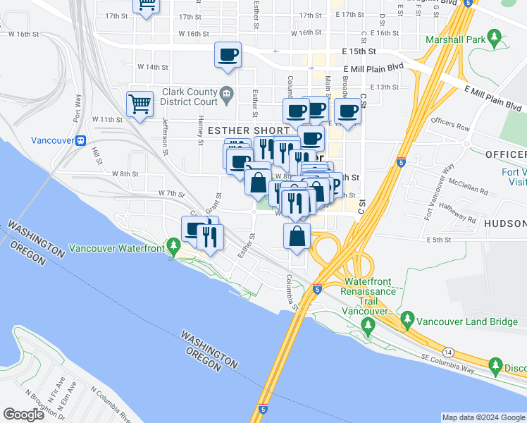 map of restaurants, bars, coffee shops, grocery stores, and more near 460 West 6th Street in Vancouver