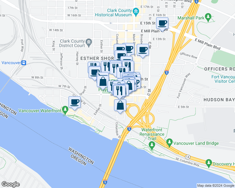 map of restaurants, bars, coffee shops, grocery stores, and more near in Vancouver